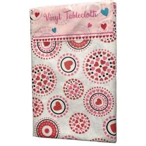 Valentines Day Vinyl Tablecloth Flannel Backed Hearts Love XOX Pink Red 52x90